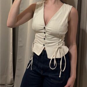 Princess Polly Ivory Lace-Up Blouse